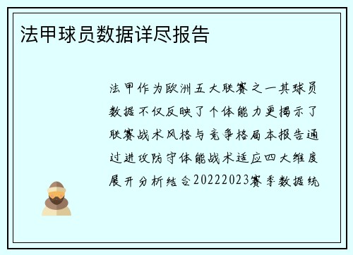 法甲球员数据详尽报告