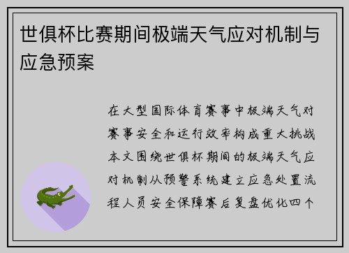 世俱杯比赛期间极端天气应对机制与应急预案